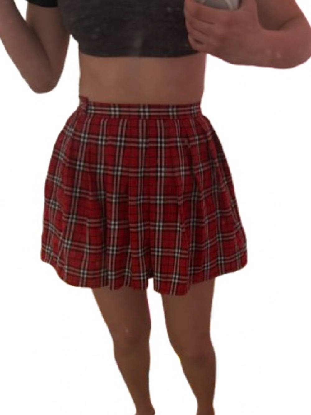 Red Plaid Pleated Mini Skirt